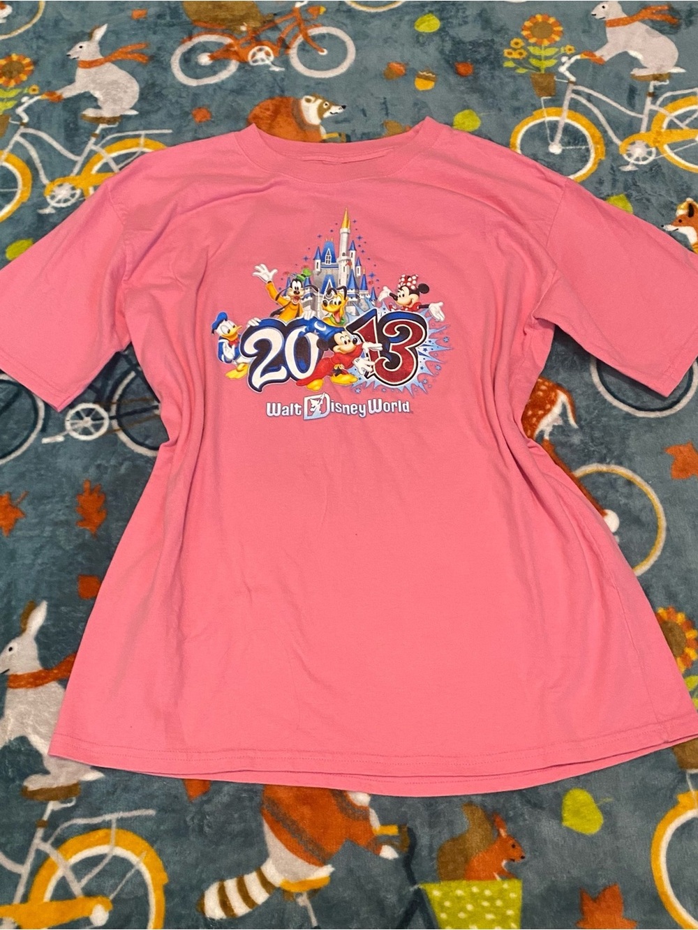 Disneyland Pink Short Sleeve Graphic Tee with 2013 Castle & Characters